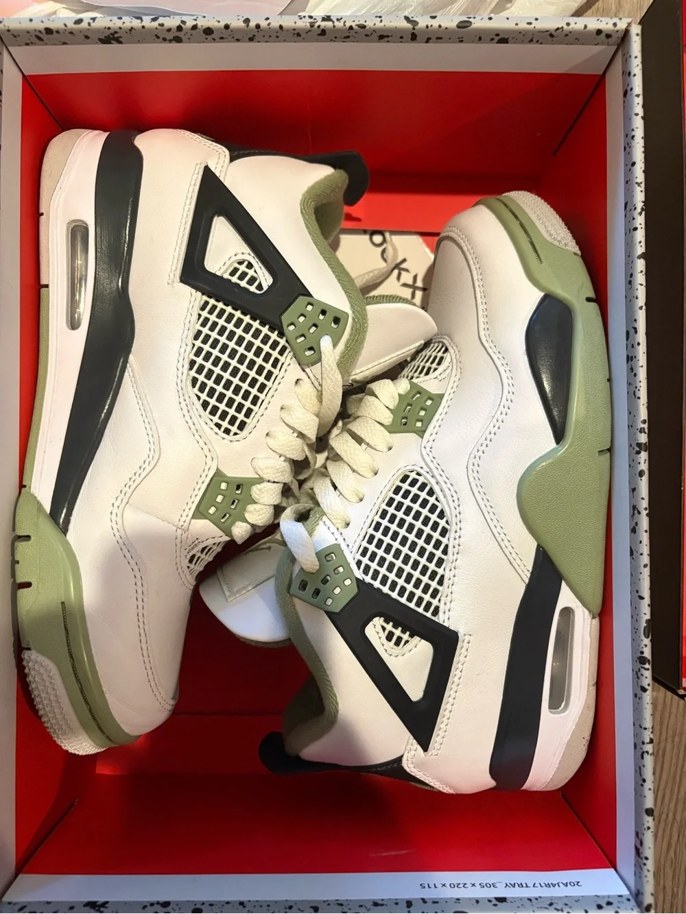 Jordan 4s White and Olive Green Basketball Sneakers